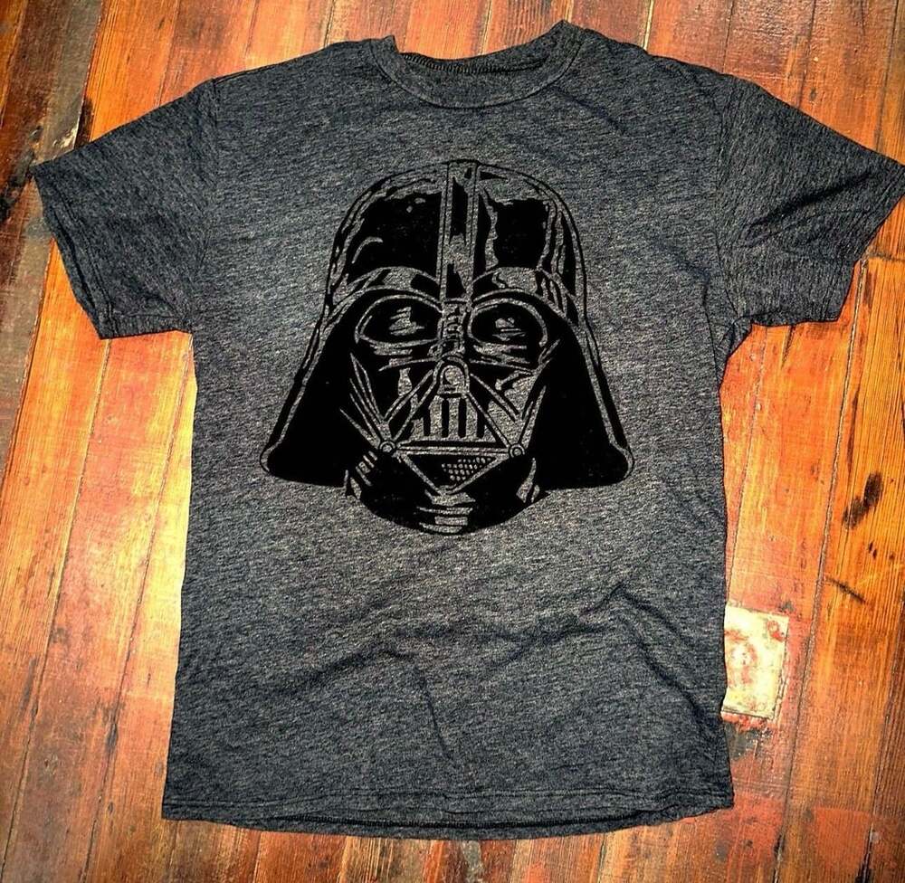 Star Wars Darth Vader Helmet Black Fux Velvet Print Heather Gray T-Shirt